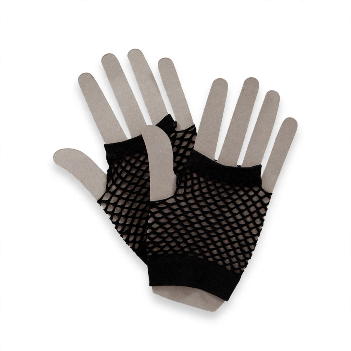 Womens 1980s short black net gloves fingerless wrist-length style