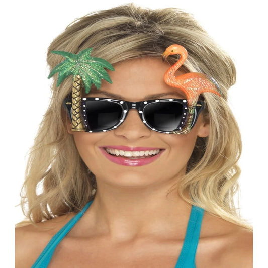 Black Hawaiian Style Glasses with Flamingo and Palm Tree