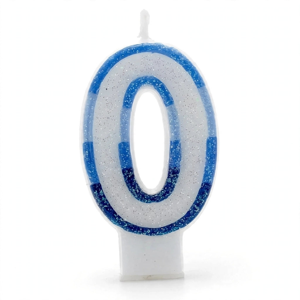 blue glitter number 0 birthday candle