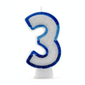 blue glitter number 3 birthday candle