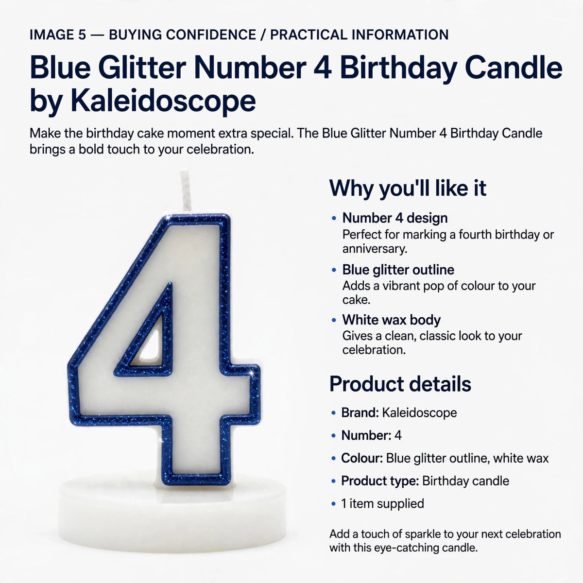 Birthday candle designed for fourth birthday or anniversary celebrations