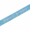 Blue Glitz Happy 1st Birthday Prismatic Foil Banner with prismatic foil finish