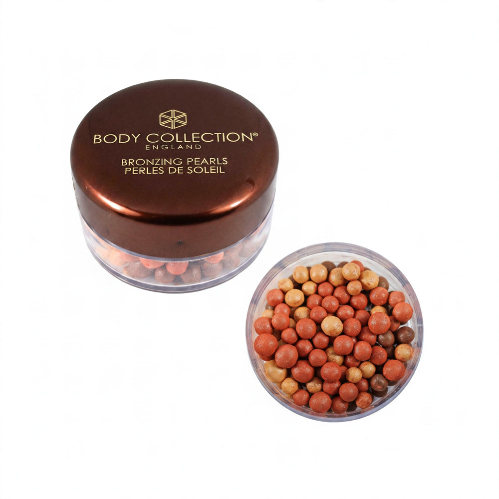 Body Collection Bronzing Pearls Highlighter Bronzer in a 50g pot with terracotta, golden-sand, and espresso shimmer pearls