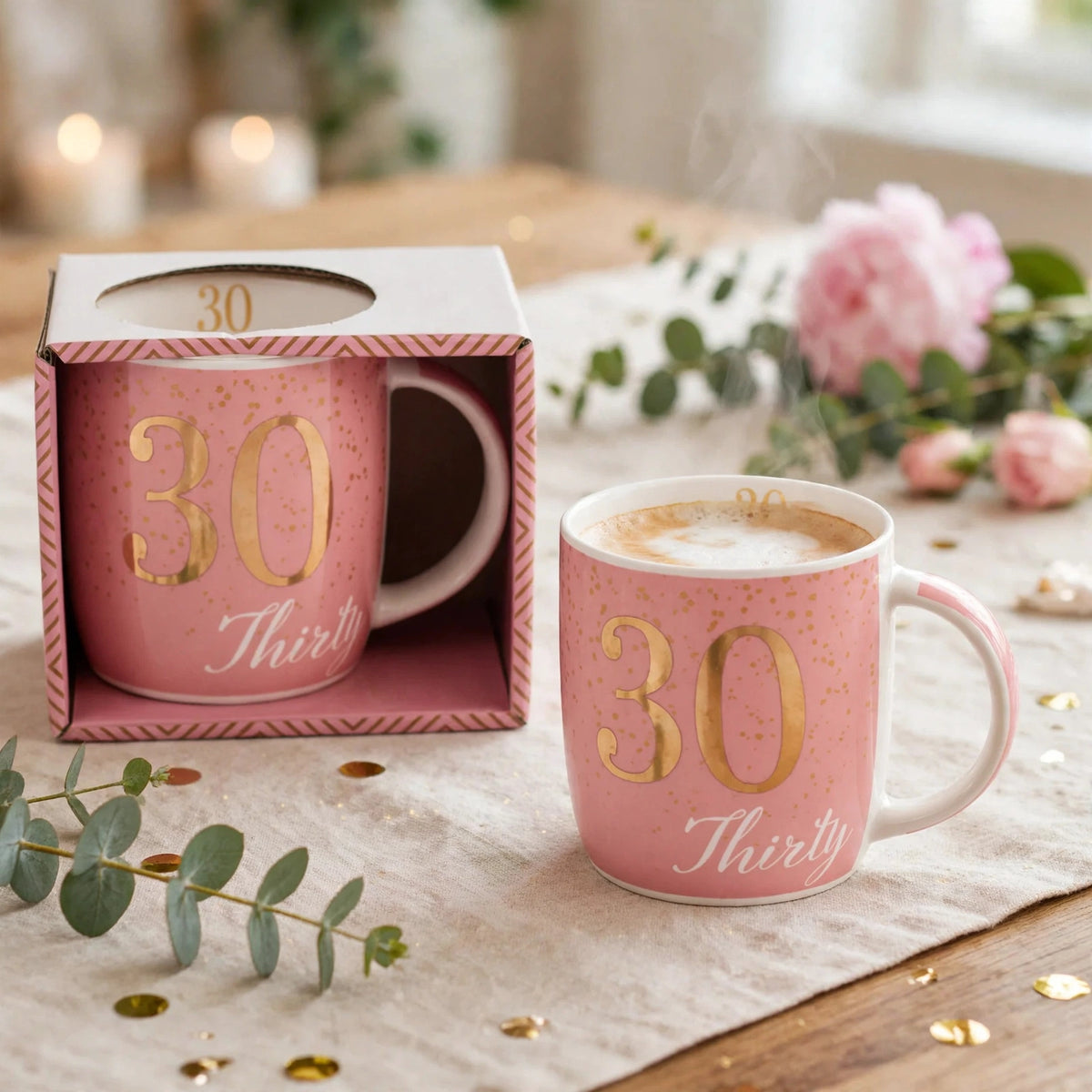 Boxed birthday gift mug for age 30 displayed as a birthday present