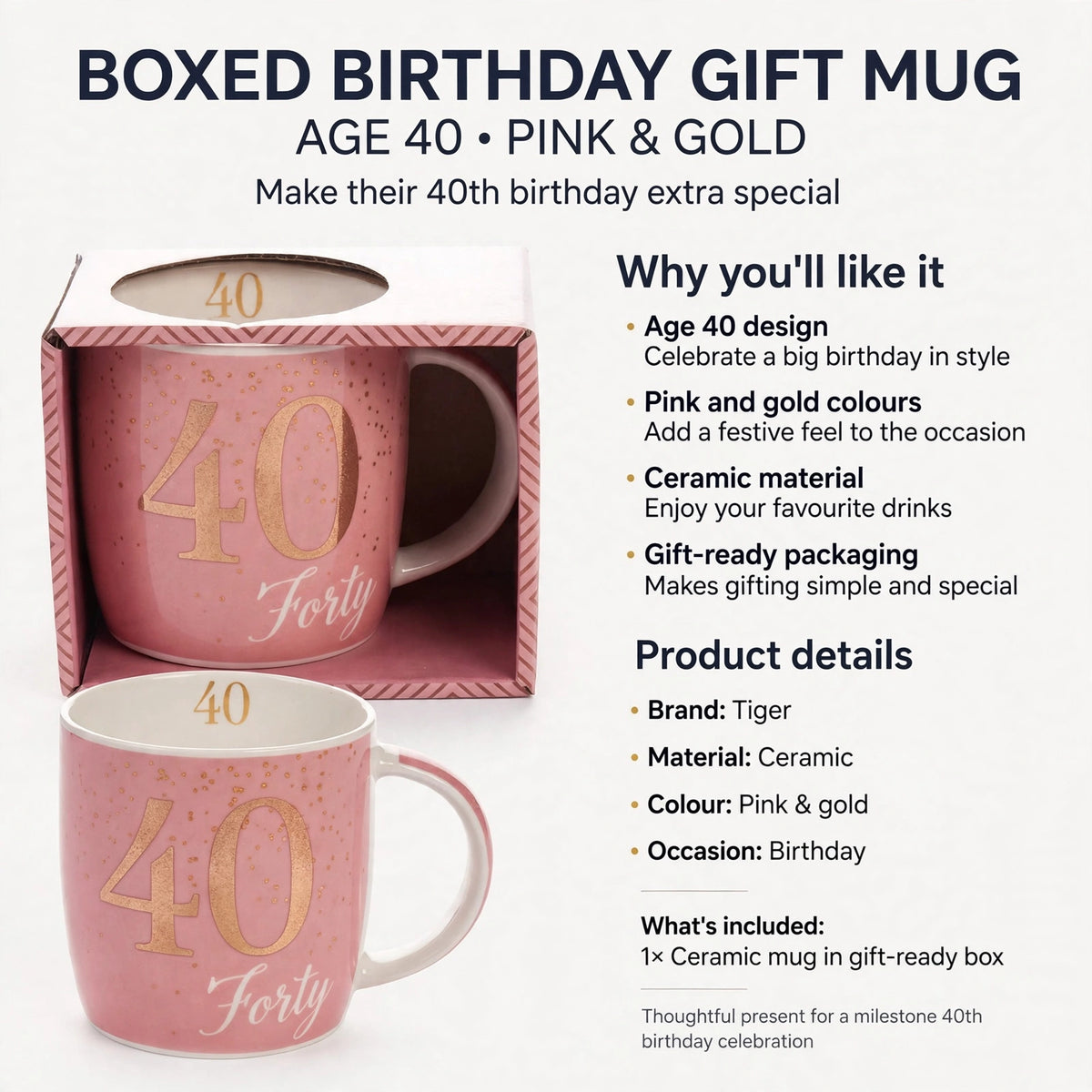 Birthday gift mug made of ceramic with gift-ready boxed packaging