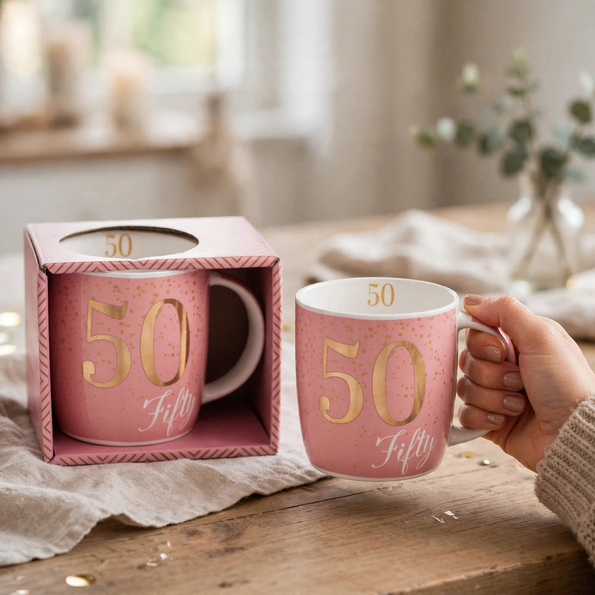 Boxed Birthday Gift Mug Age 50 displayed as a birthday gift