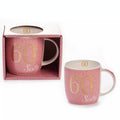 Tiger boxed birthday gift mug with Age 60 design in pink and gold colours