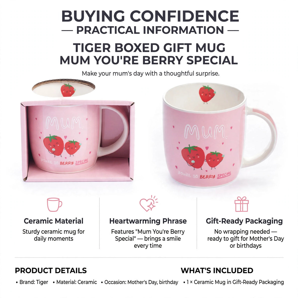 Tiger gift mug presented in gift-ready packaging for Mother's Day or birthday