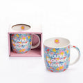 Tiger ceramic mug with floral pattern and You're Blooming Lovely message in gift box