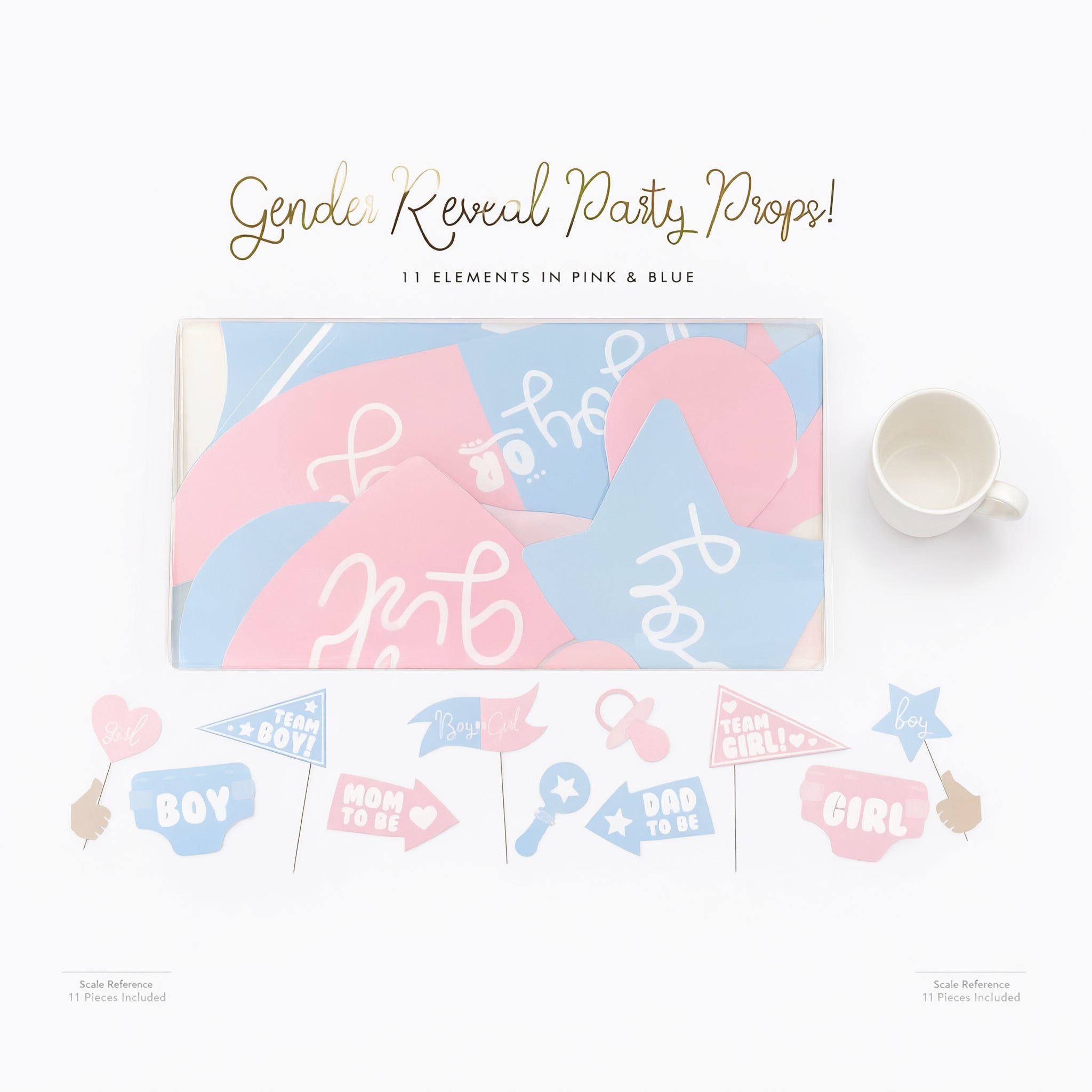 Boy Girl Baby Shower Reveal Photo Props Pack Of 11
