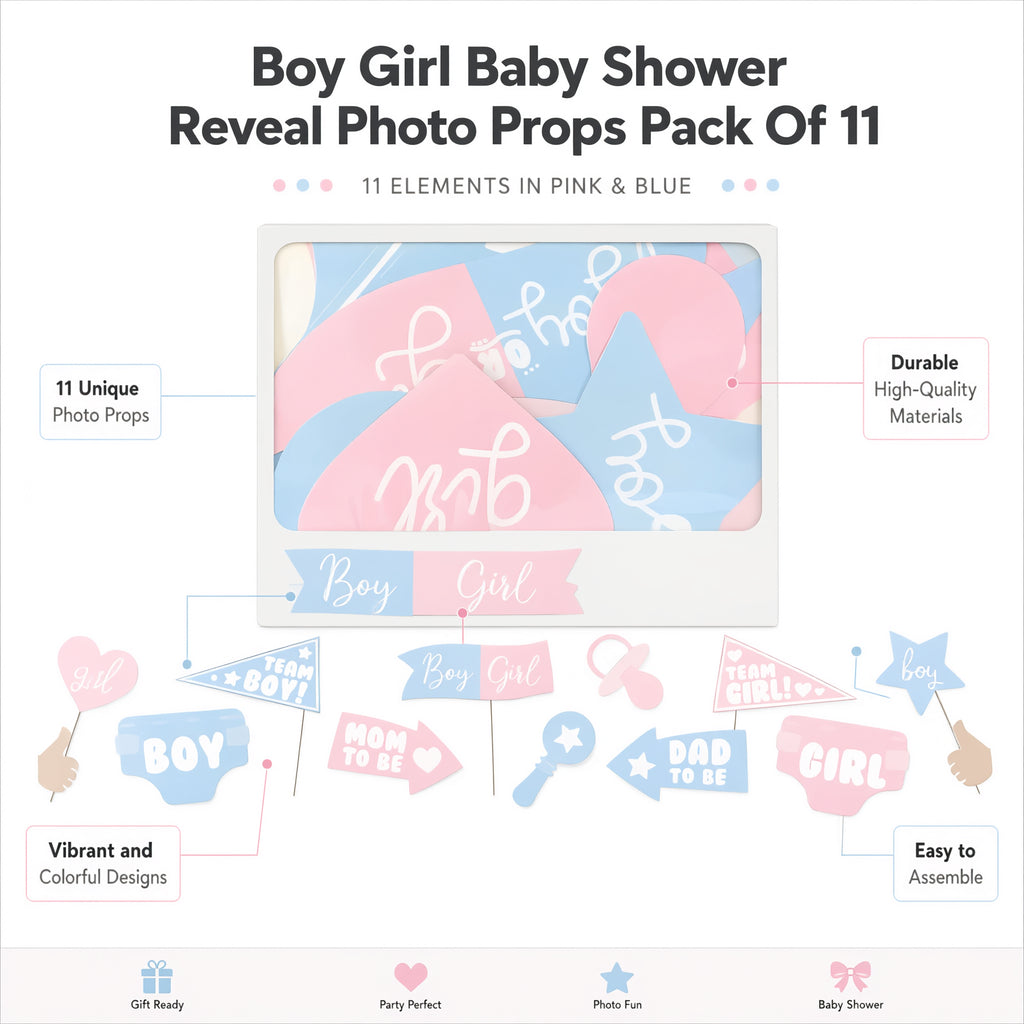 Boy Girl Baby Shower Reveal Photo Props Pack Of 11