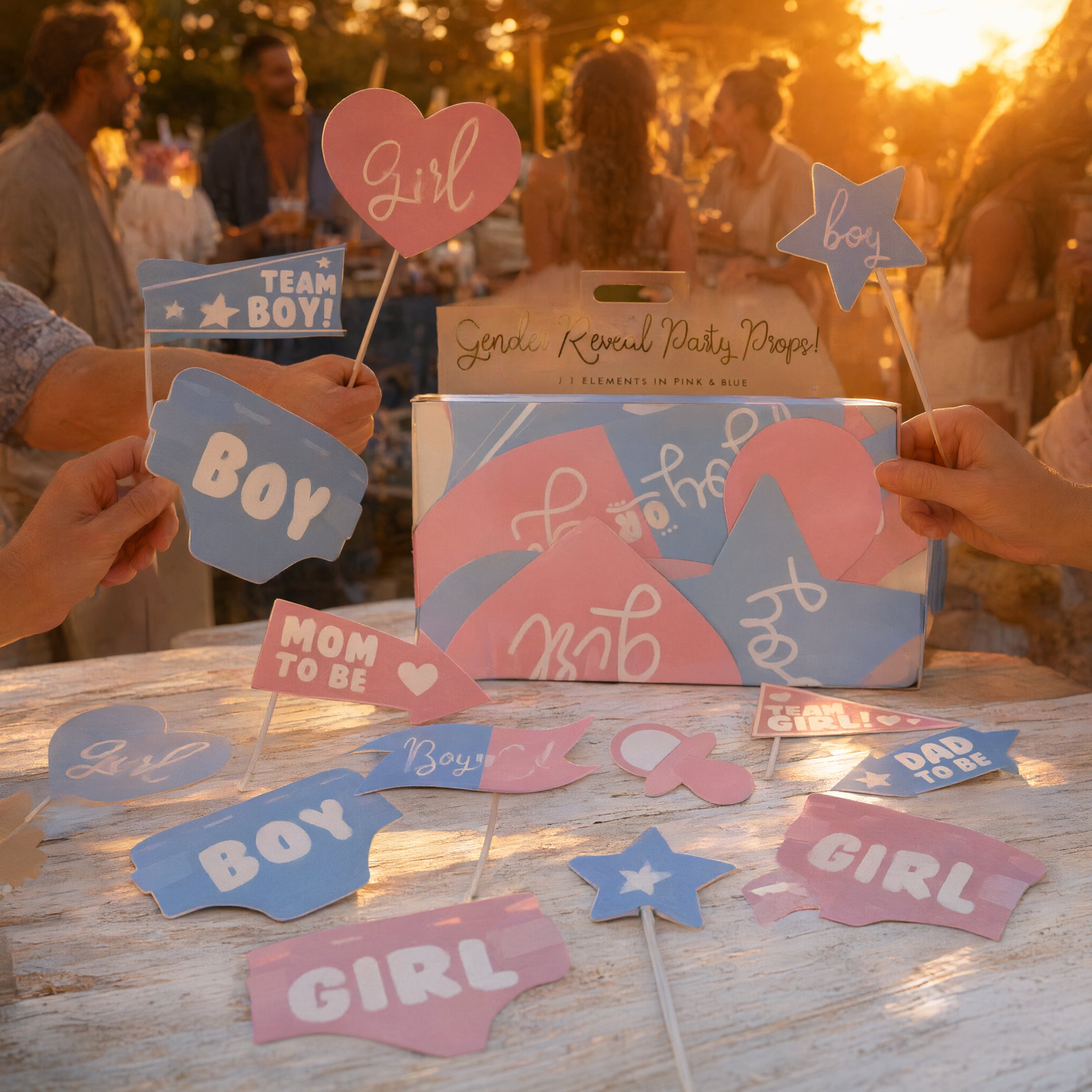 Boy Girl Baby Shower Reveal Photo Props Pack Of 11