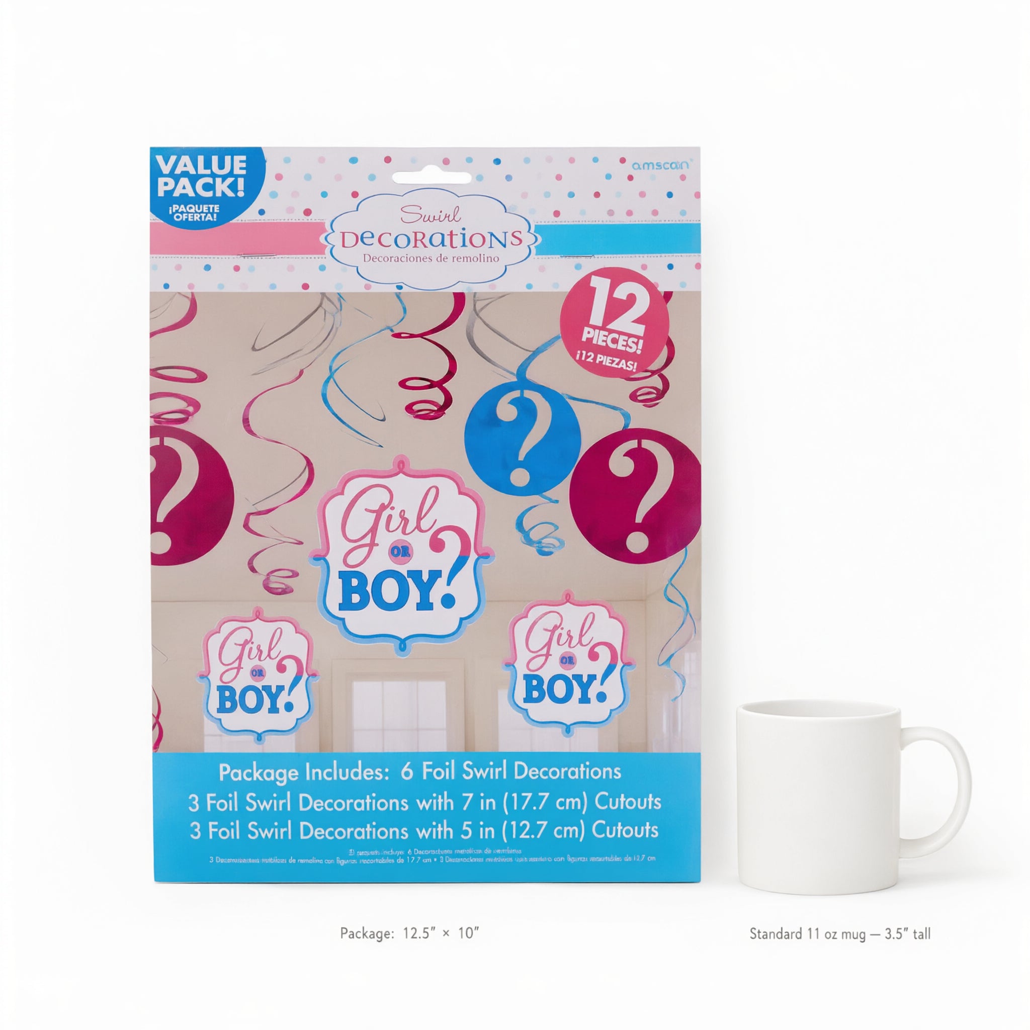 Boy Girl Baby Shower Reveal Swirl Decorations Pack Of 12