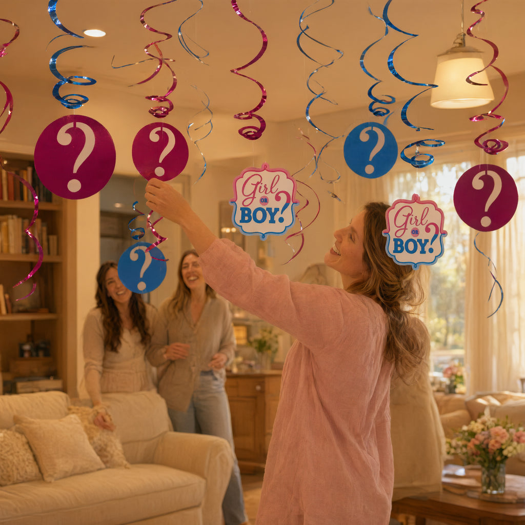 Boy Girl Baby Shower Reveal Swirl Decorations Pack Of 12