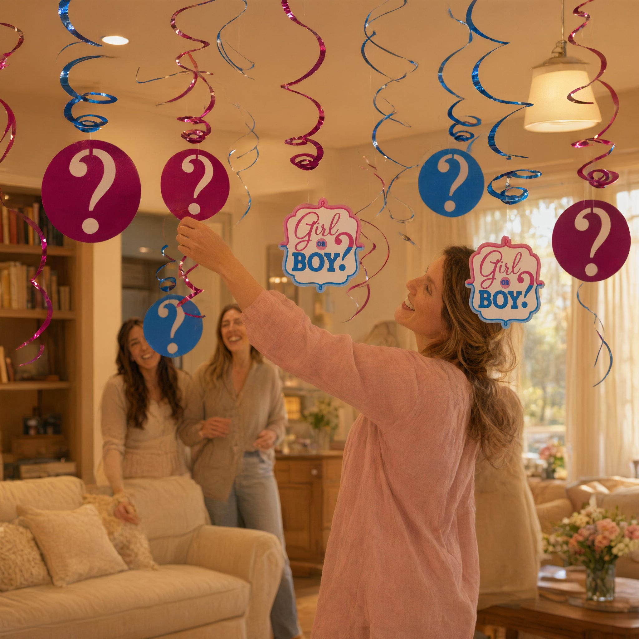 Boy Girl Baby Shower Reveal Swirl Decorations Pack Of 12