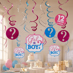 Boy Girl Baby Shower Reveal Swirl Decorations Pack Of 12
