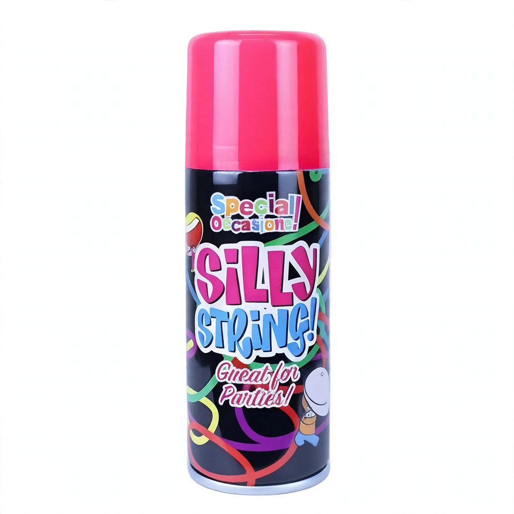 Close-up view of the party silly string can and nozzle