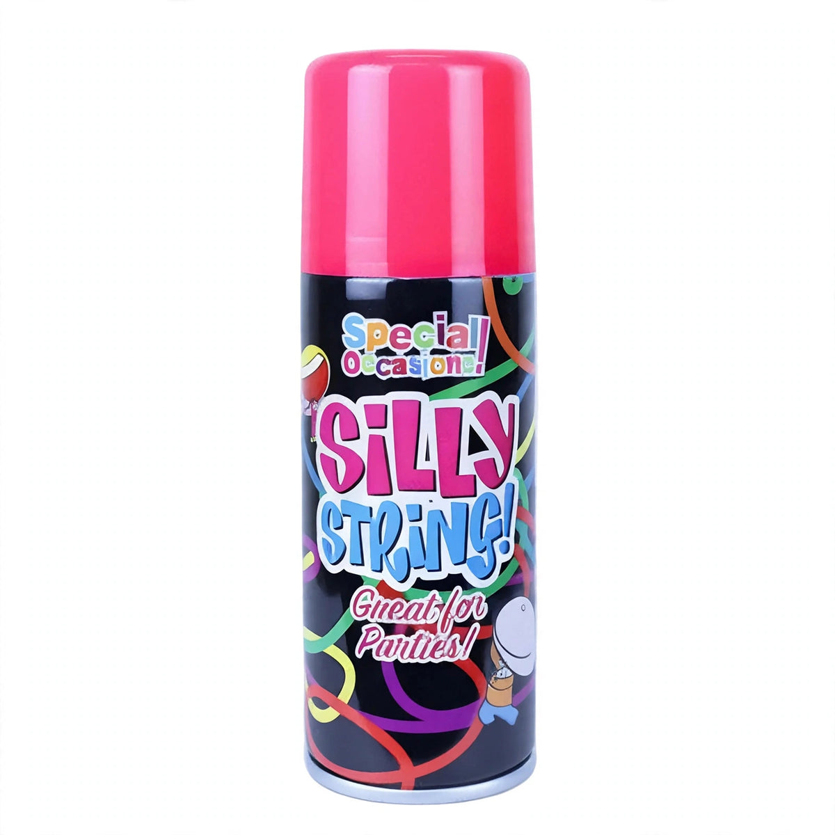 Close-up view of the party silly string can and nozzle