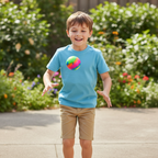 Child bouncing putty ball outdoors