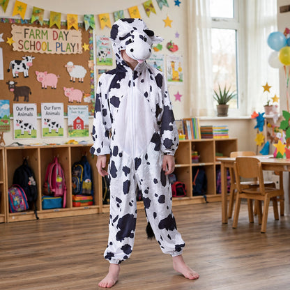 Child wearing Cow Fancy Dress Costume suitable for school plays and parties