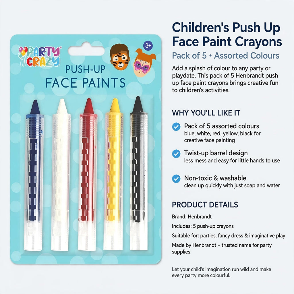Non-toxic washable face paint crayons easy to remove with soap and water