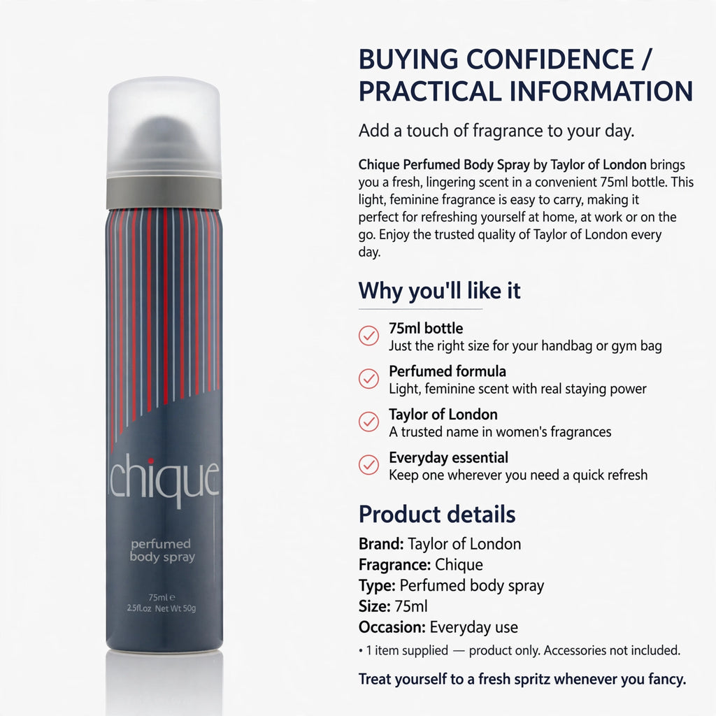 Information about 75ml size, light feminine fragrance, and everyday use