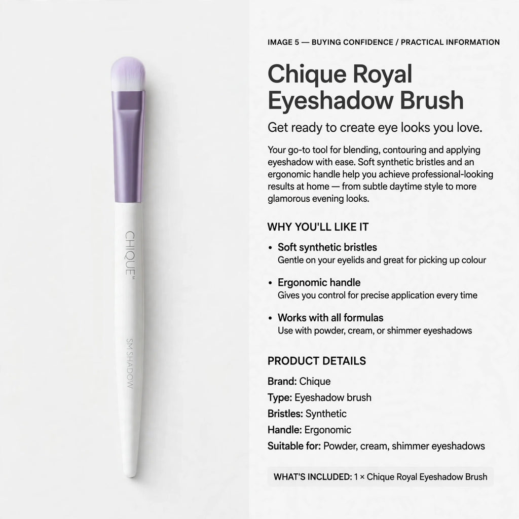 Chique Royal Eyeshadow Brush suitable for powder, cream, and shimmer eyeshadows