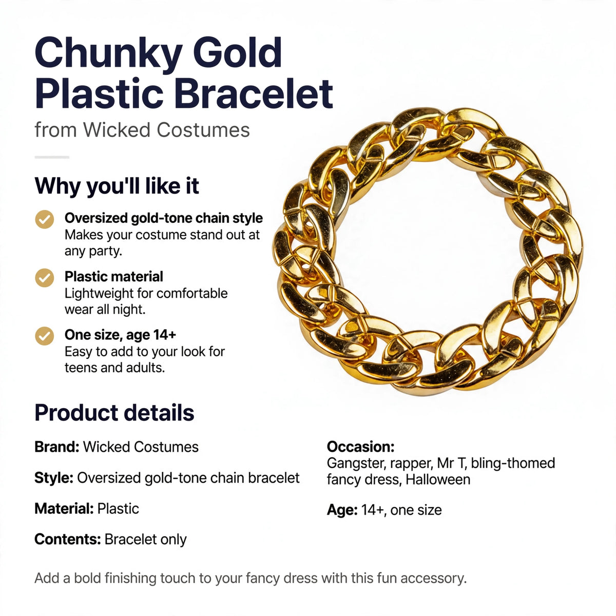 Bracelet designed for ages 14 and up, made of plastic, one size fits most