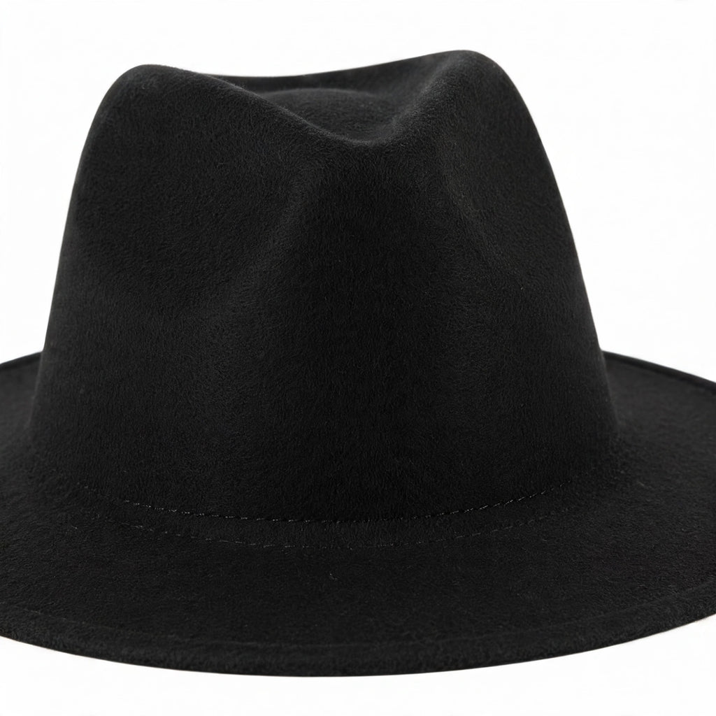 Close-up view of Classic Black Fedora Hat showing fedora shape