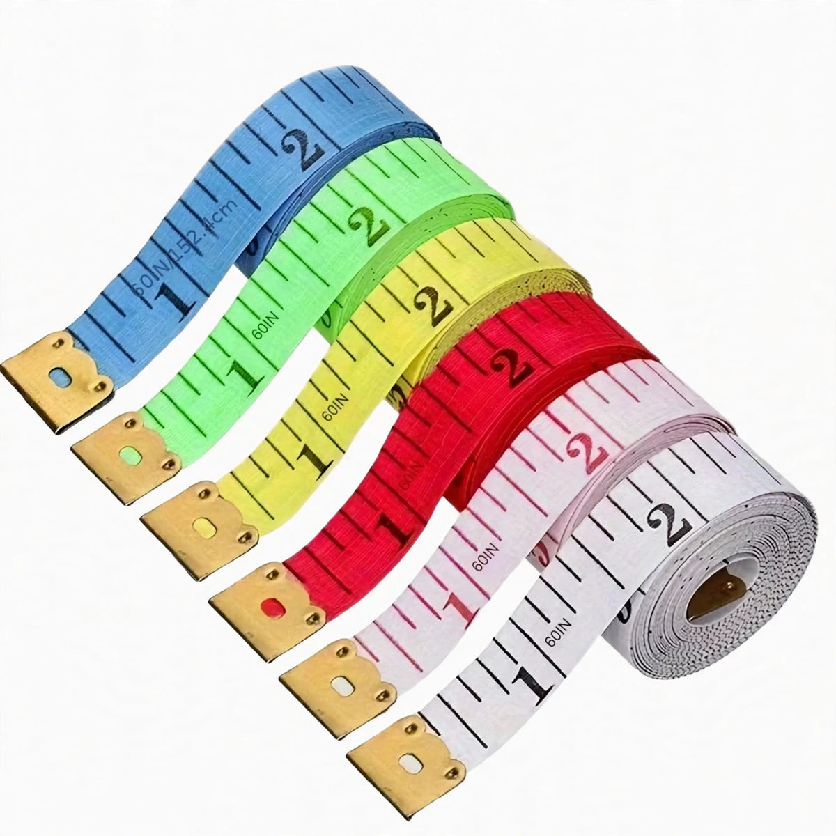 Close-up view of cloth tape measure showing centimetre and inch markings on both sides