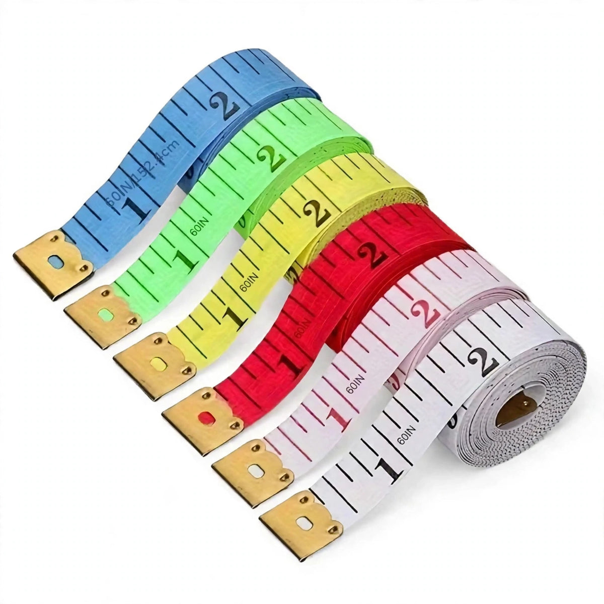 Cloth tape measure 150cm long and 1cm wide with centimetre and inch markings on both sides