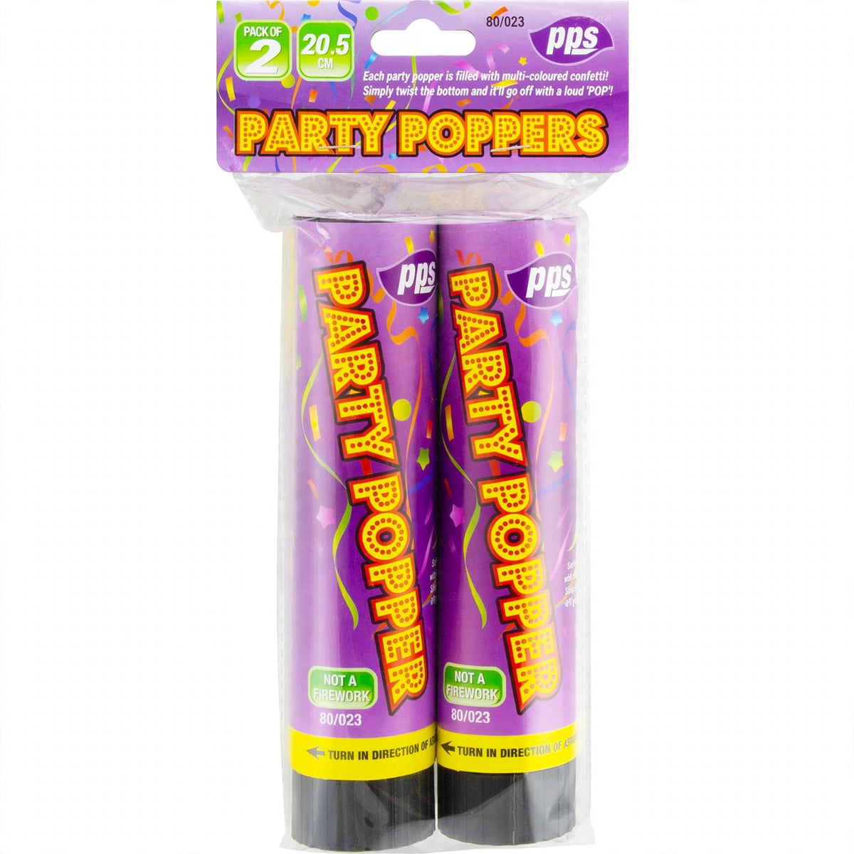 Colour Confetti Cannon Party Poppers pack of 2 with colourful confetti