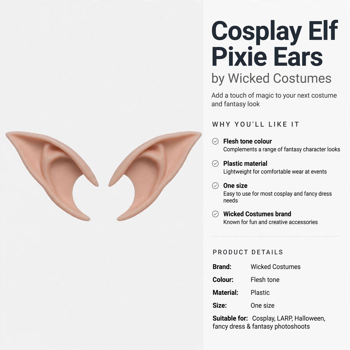 Cosplay Elf Pixie Ears suitable for cosplay, LARP, Halloween, fancy dress and fantasy photoshoots