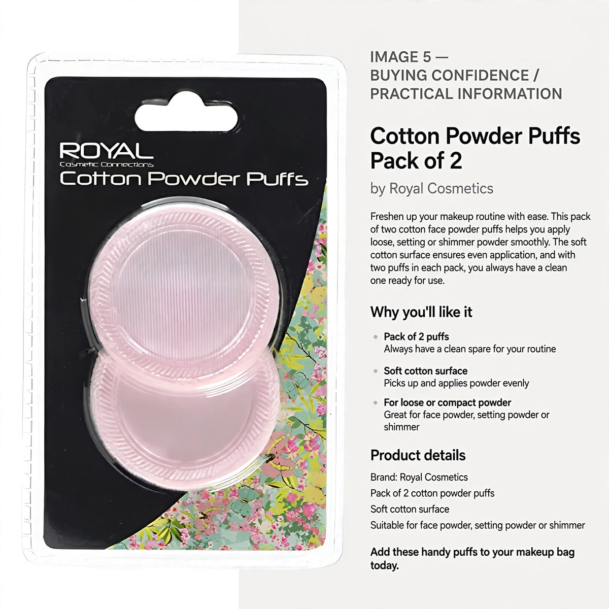 Pack of 2 cotton powder puffs suitable for face powder, setting powder, or shimmer powder