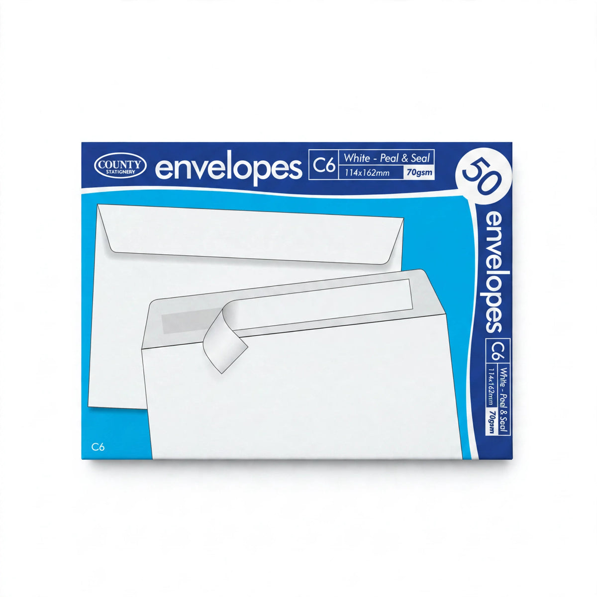 County C6 white envelopes pack with peel and seal closure