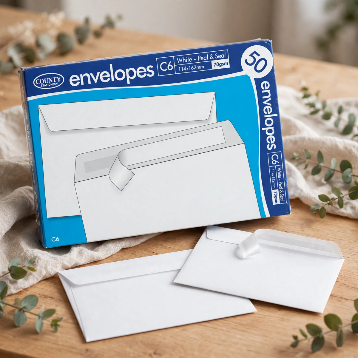 County C6 white envelopes used for sending cards and letters
