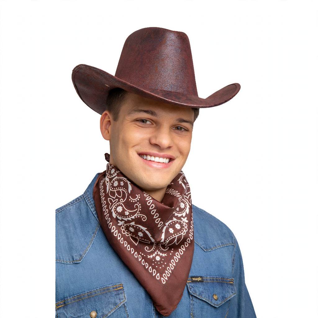 Brown and white bandana with classic western print