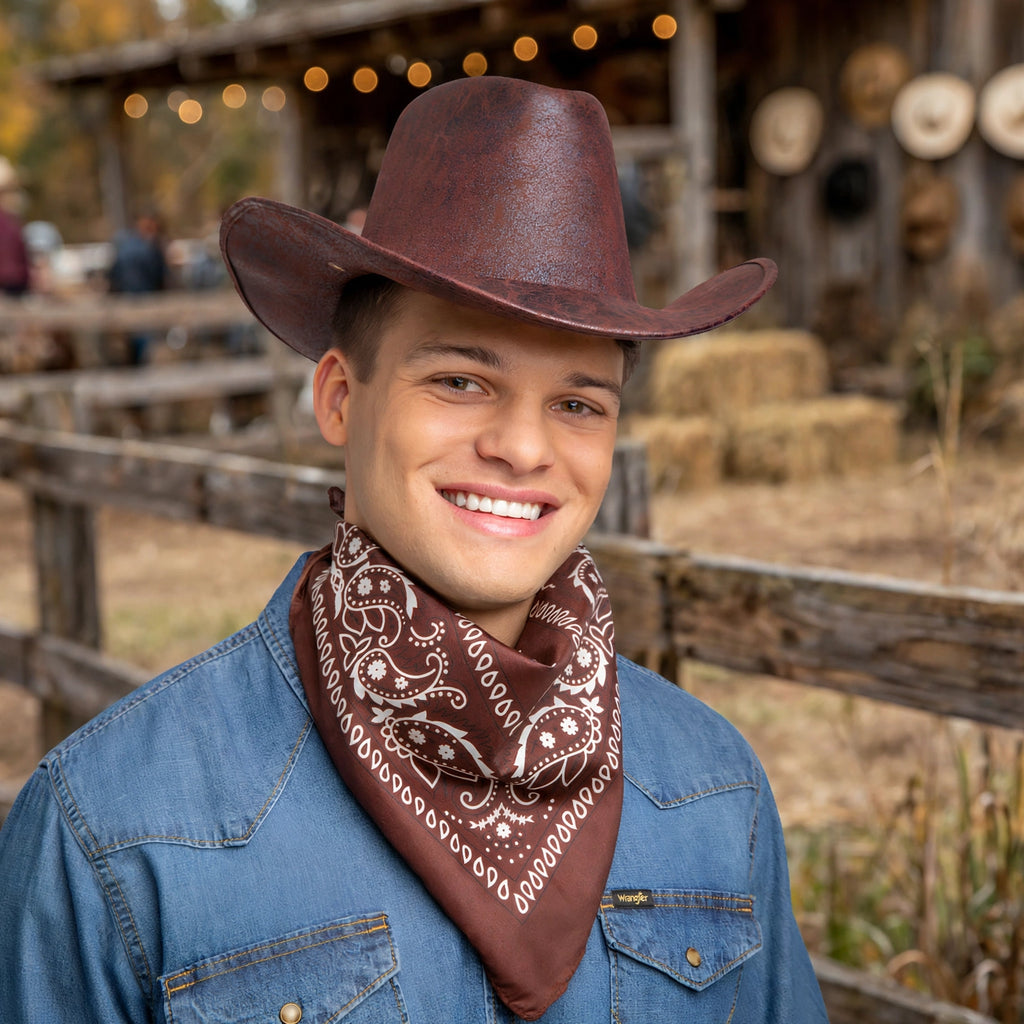 Bandana worn as neckwear or headband for cowboy or cowgirl costume