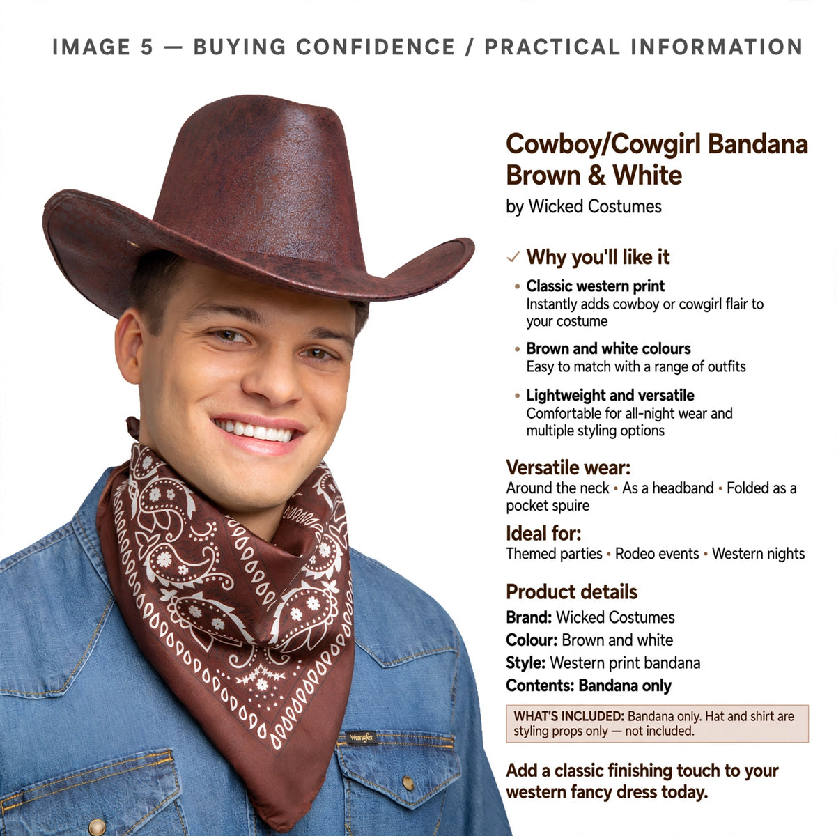 Bandana only accessory suitable for cowboy and cowgirl fancy dress