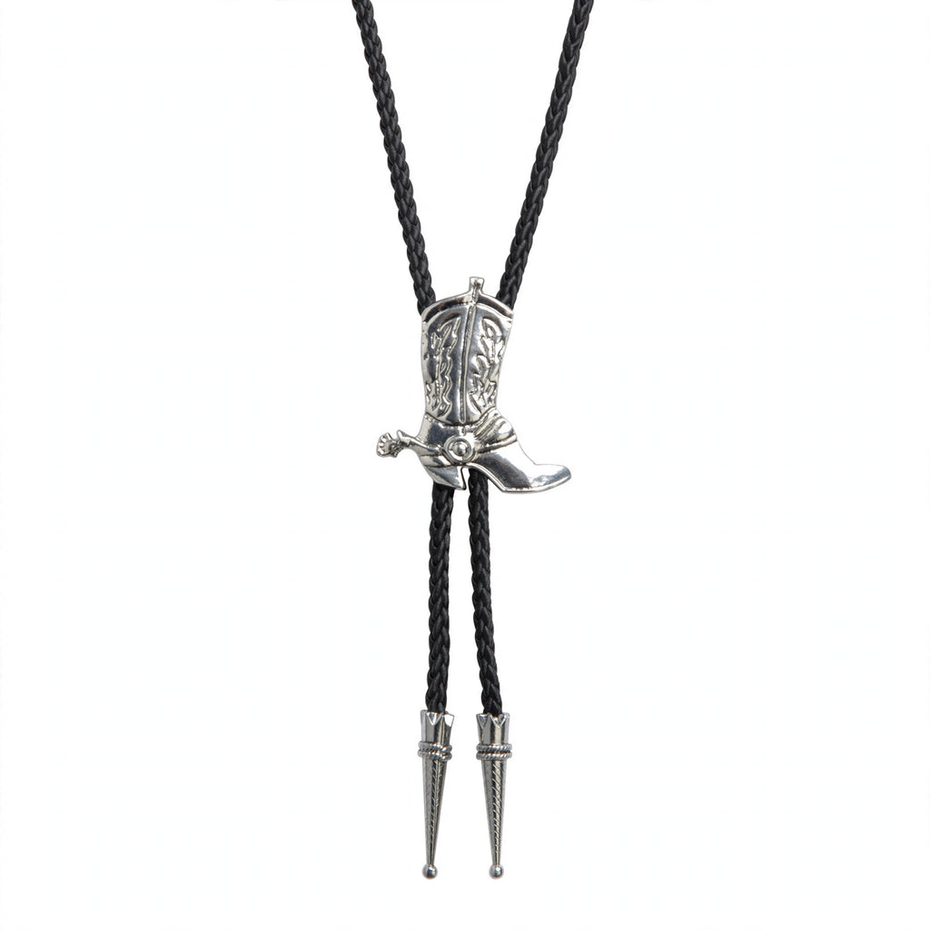 Cowboy Boot Bolo Tie with cowboy boot shaped slide and adjustable cord