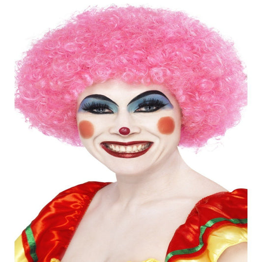 Unisex Crazy Clown Pink Afro Curly Fancy Dress Wig