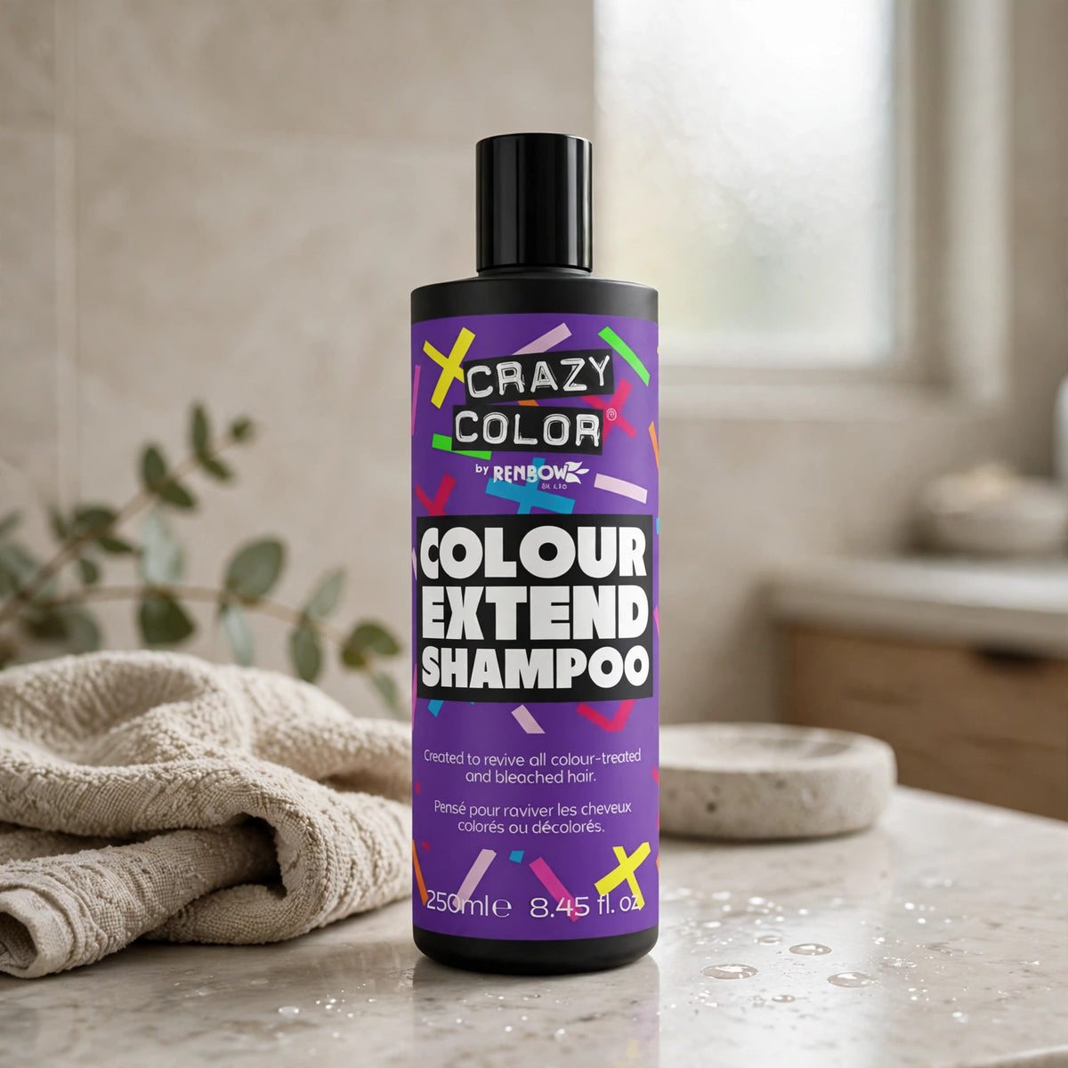 Crazy Color Colour Extend Shampoo being used in a hair care routine for colour-treated hair