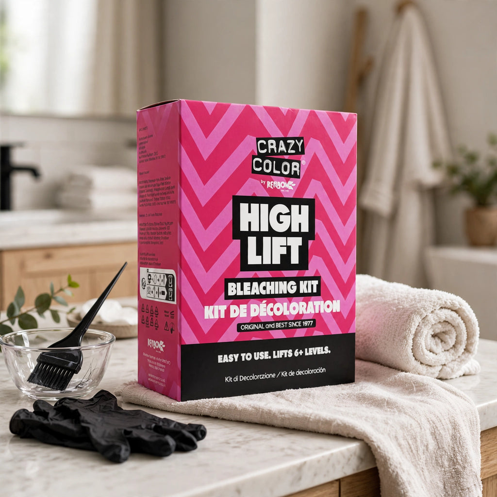 The Crazy Color High Lift Bleaching Kit being used for hair lightening at home