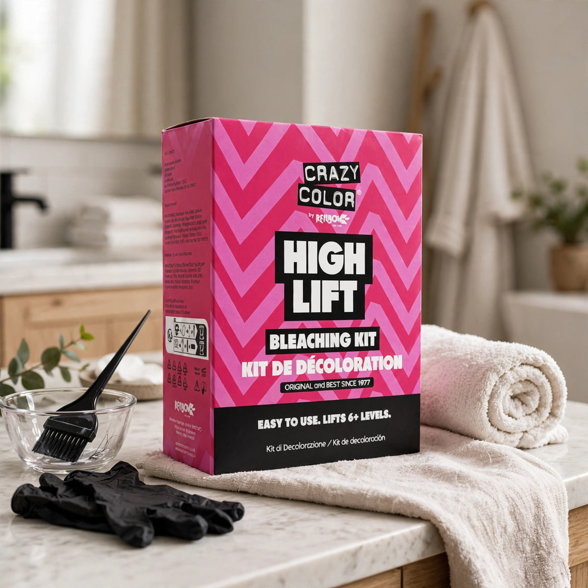 The Crazy Color High Lift Bleaching Kit being used for hair lightening at home