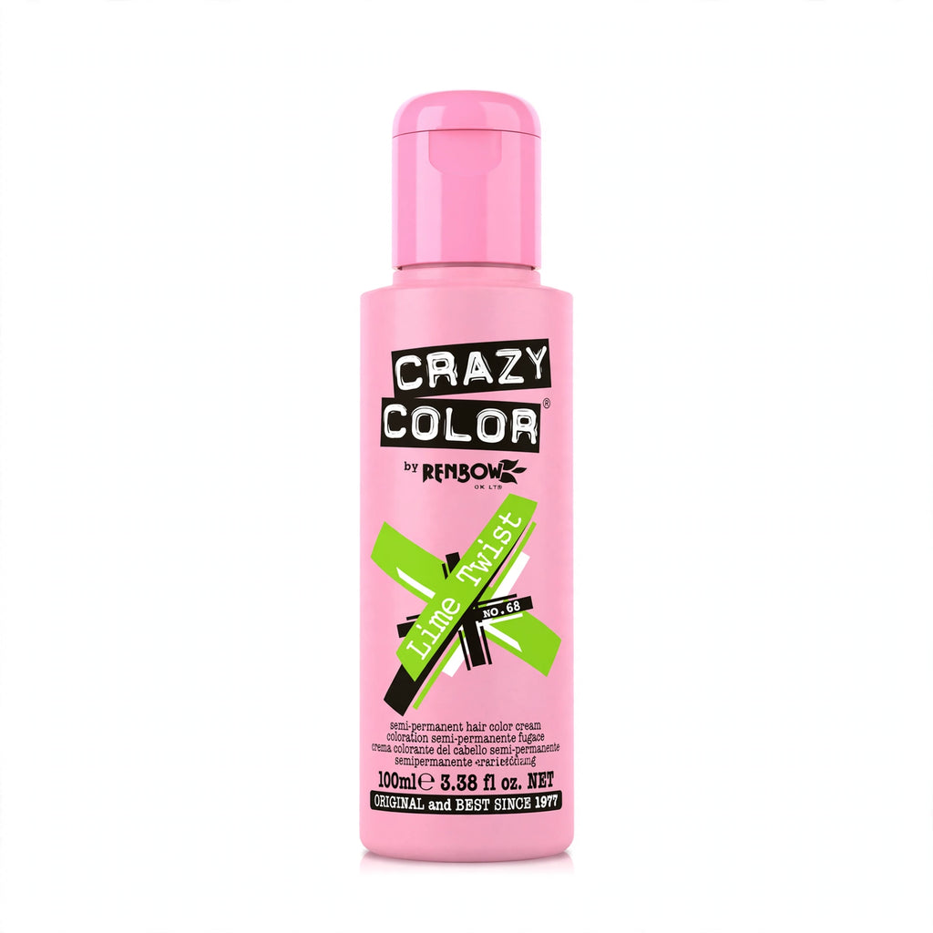 Crazy Color Lime Twist Semi-Permanent Hair Dye in vivid lime green shade, 100ml.