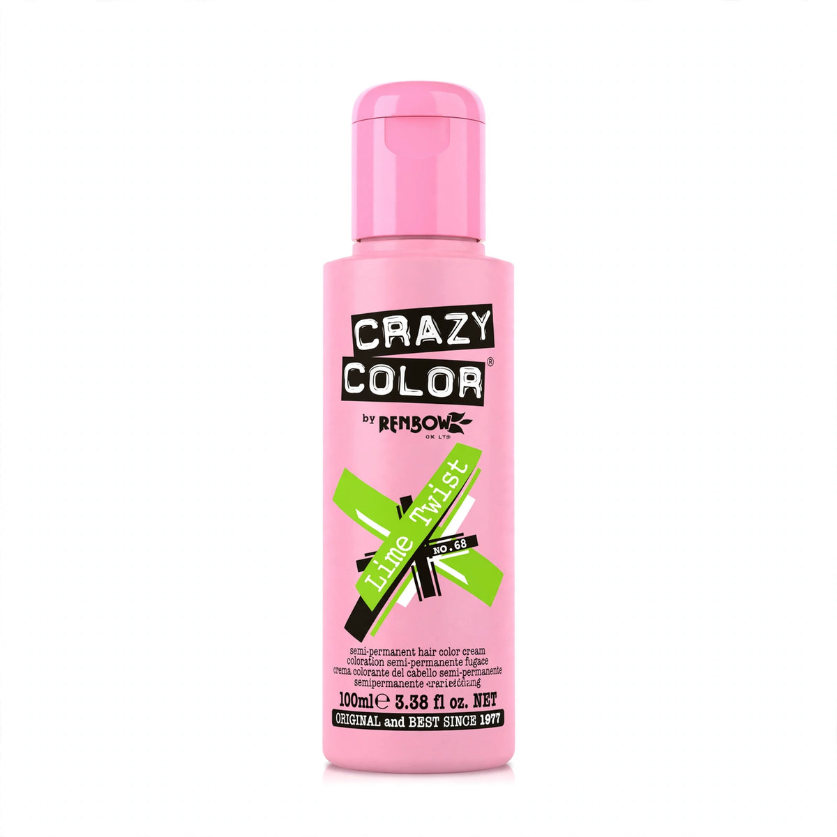 Crazy Color Lime Twist Semi-Permanent Hair Dye in vivid lime green shade, 100ml.