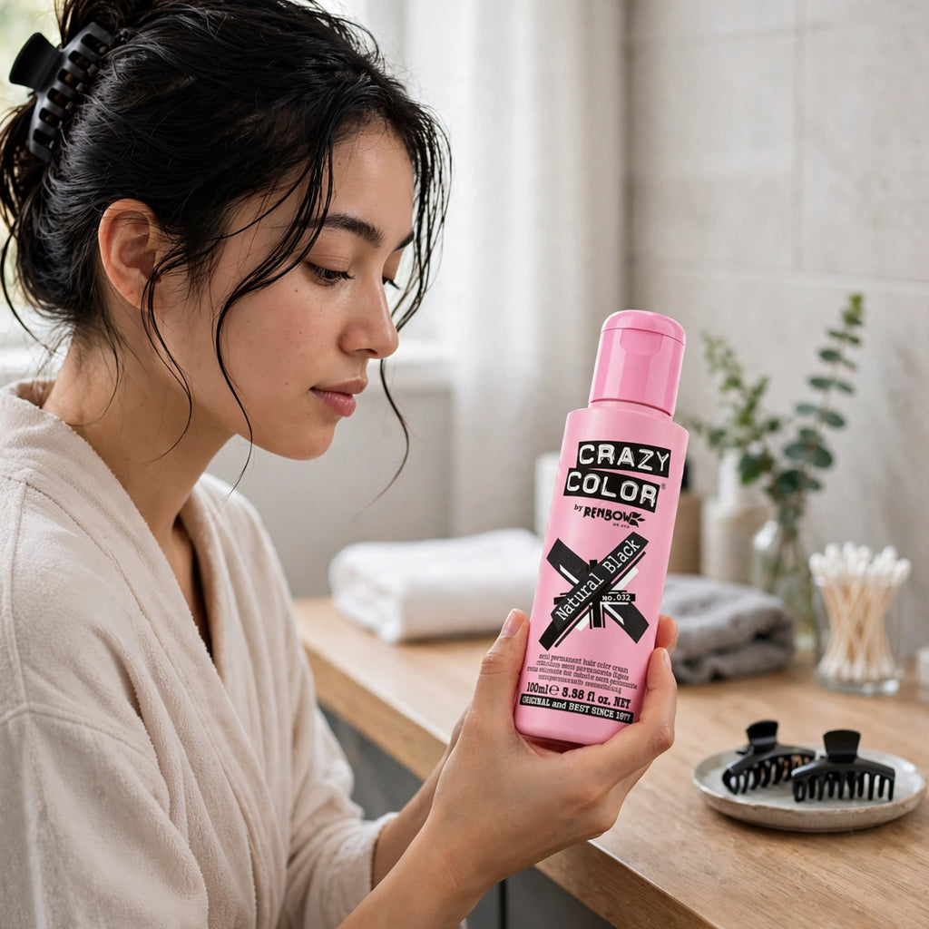 Application of Crazy Color Natural Black Semi-Permanent Hair Dye on hair
