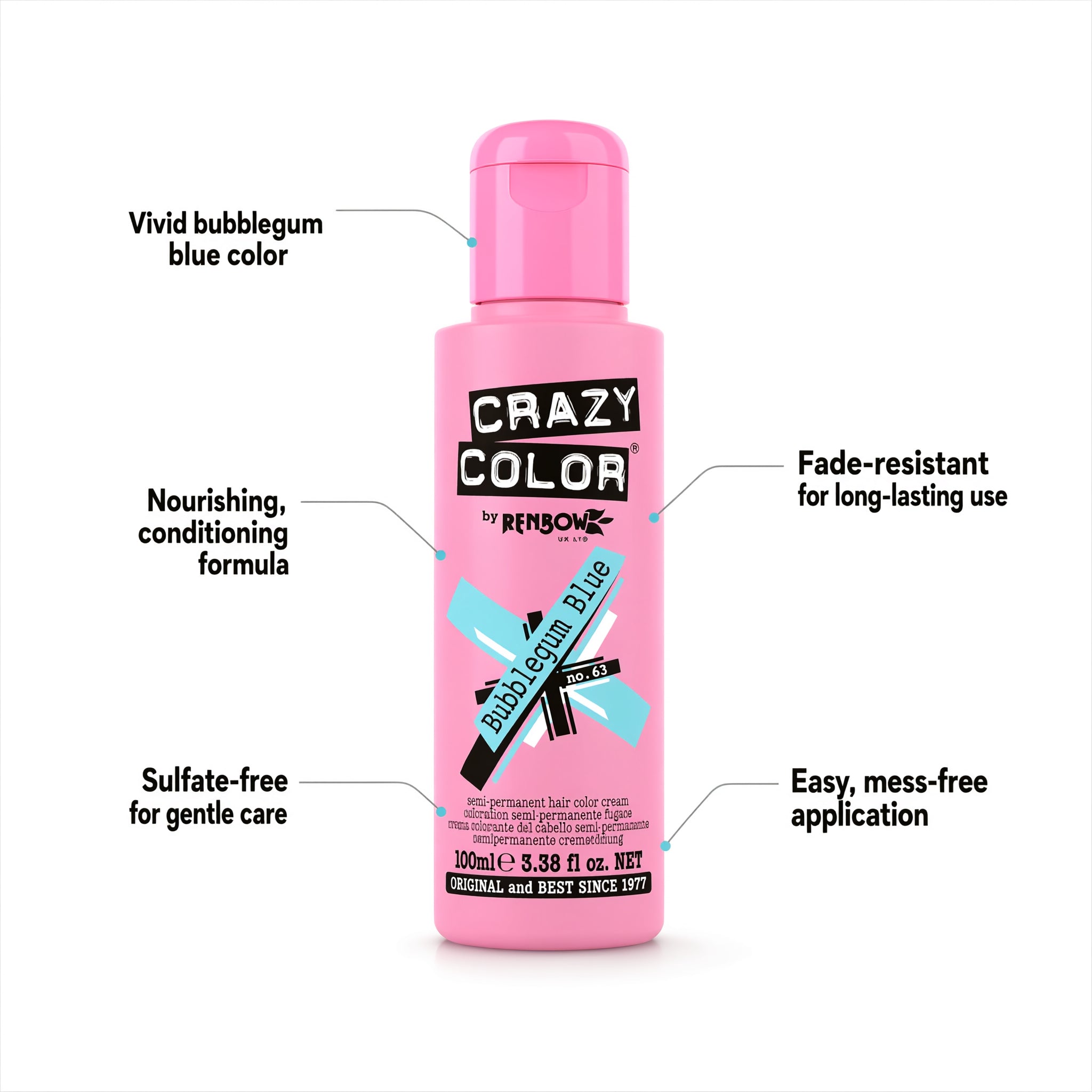 Crazy Color Bubblegum Blue Semi-Permanent Hair Dye 100ml
