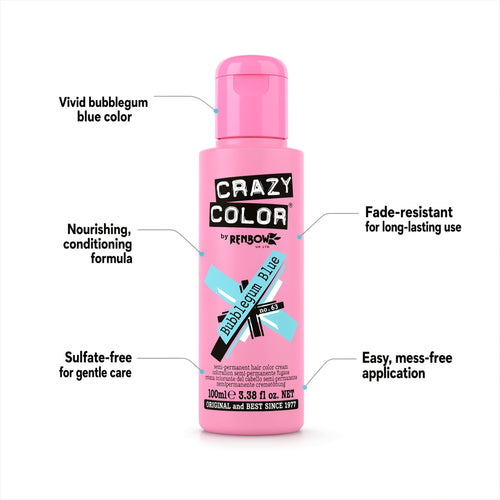 Crazy Color Bubblegum Blue Semi-Permanent Hair Dye 100ml