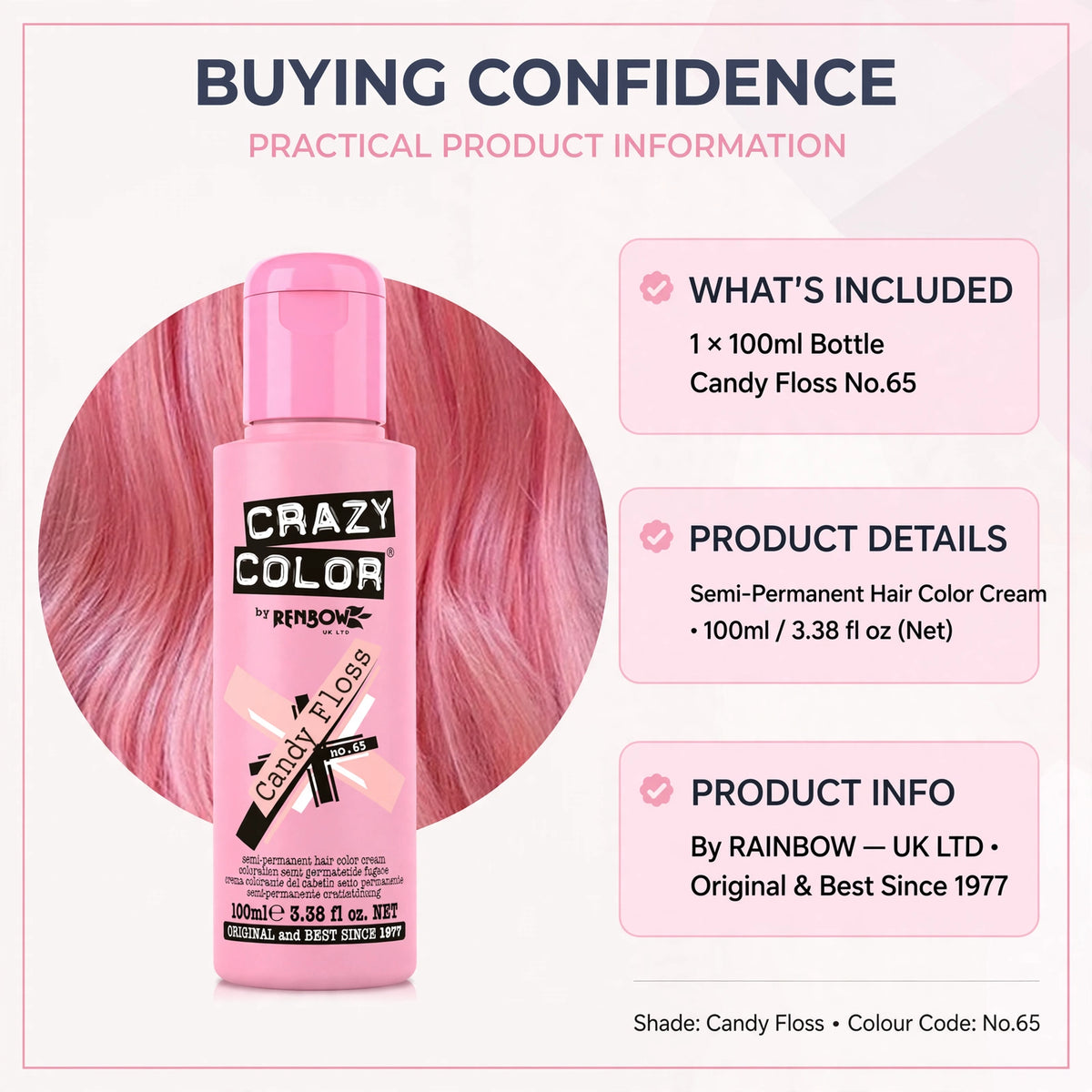 Crazy Color Candy Floss Semi-Permanent Hair Dye does not require developer and fades gradually
